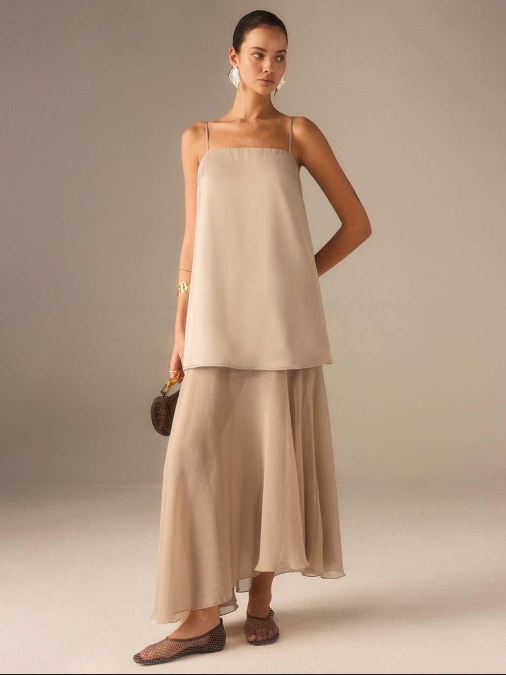 Commense 2 in 1 Semi sheer Satin Chiffon dress.